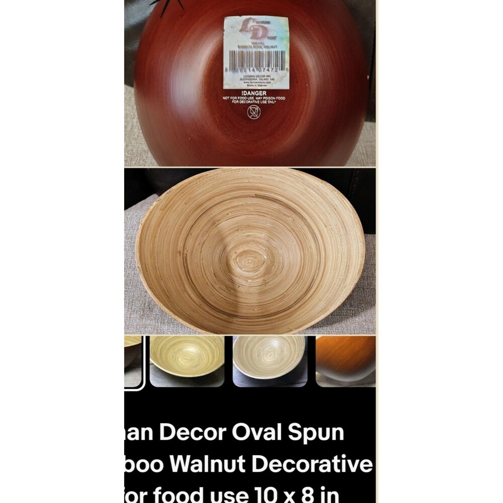 Lerman Decor Oval Spun Bamboo Walnut Decorative Bowl Brown 10x8in